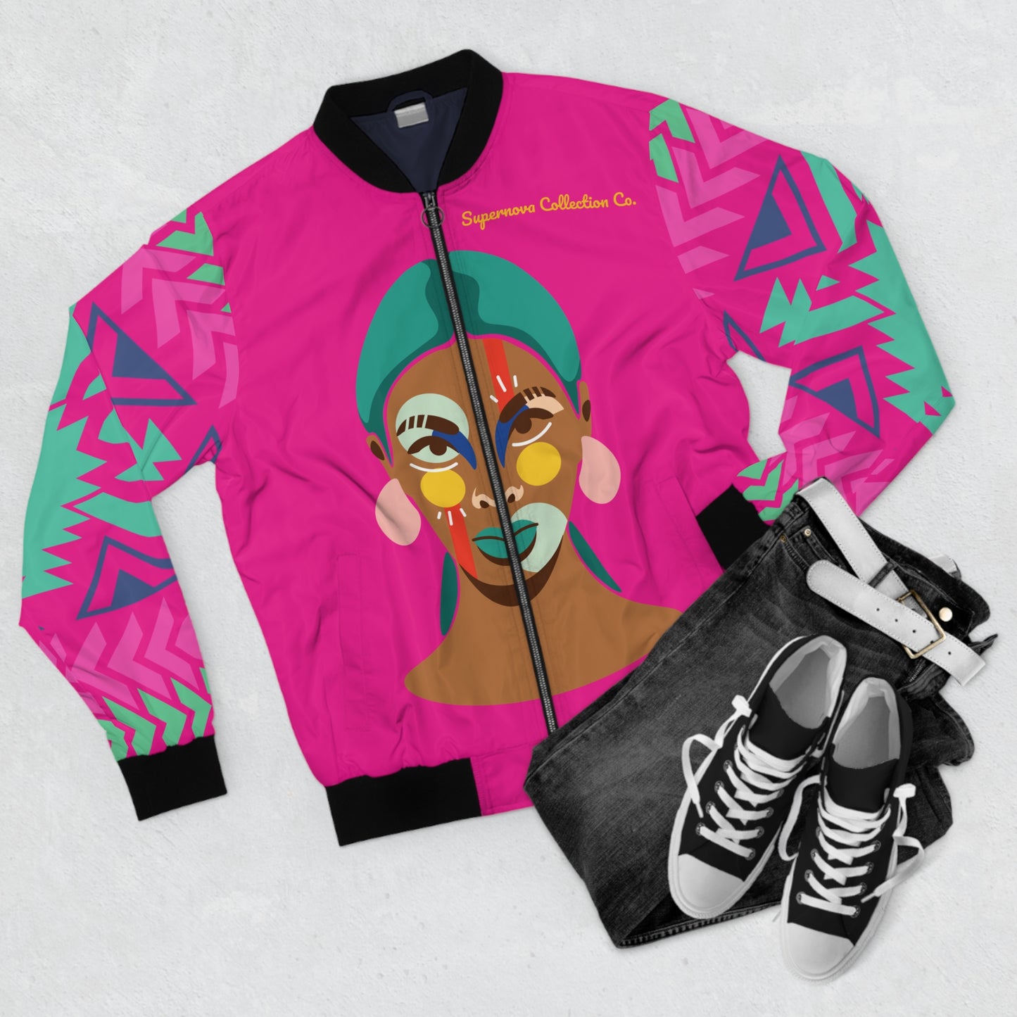 Abstract Face Print- Bomber Jacket
