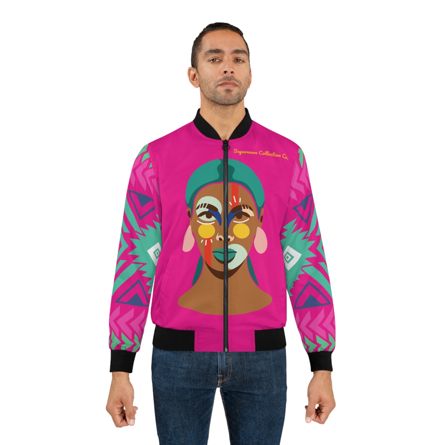 Abstract Face Print- Bomber Jacket