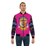 Abstract asymmetrical face Print- Bomber Jacket